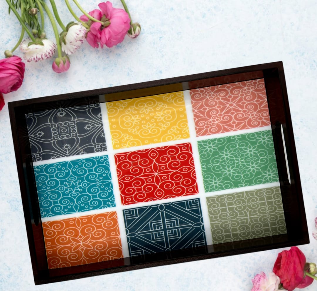 Wooden Tray For Serving Multichecks Colour