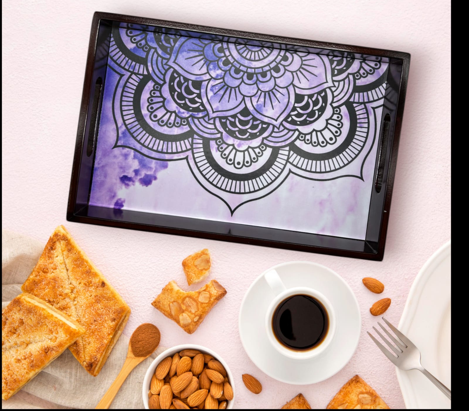 Wooden Tray For Serving Flower Print