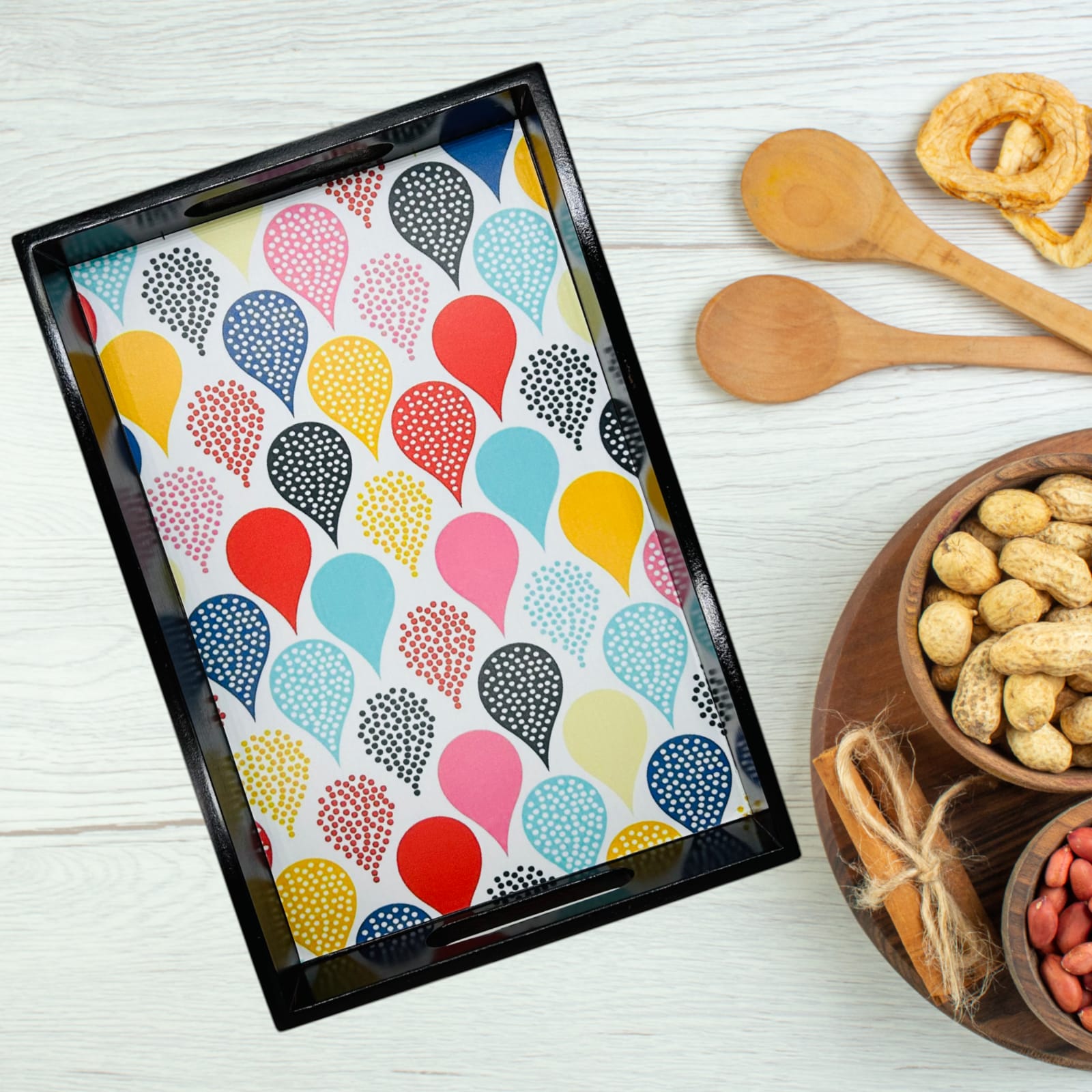 Wooden Tray For Serving Balloon Print