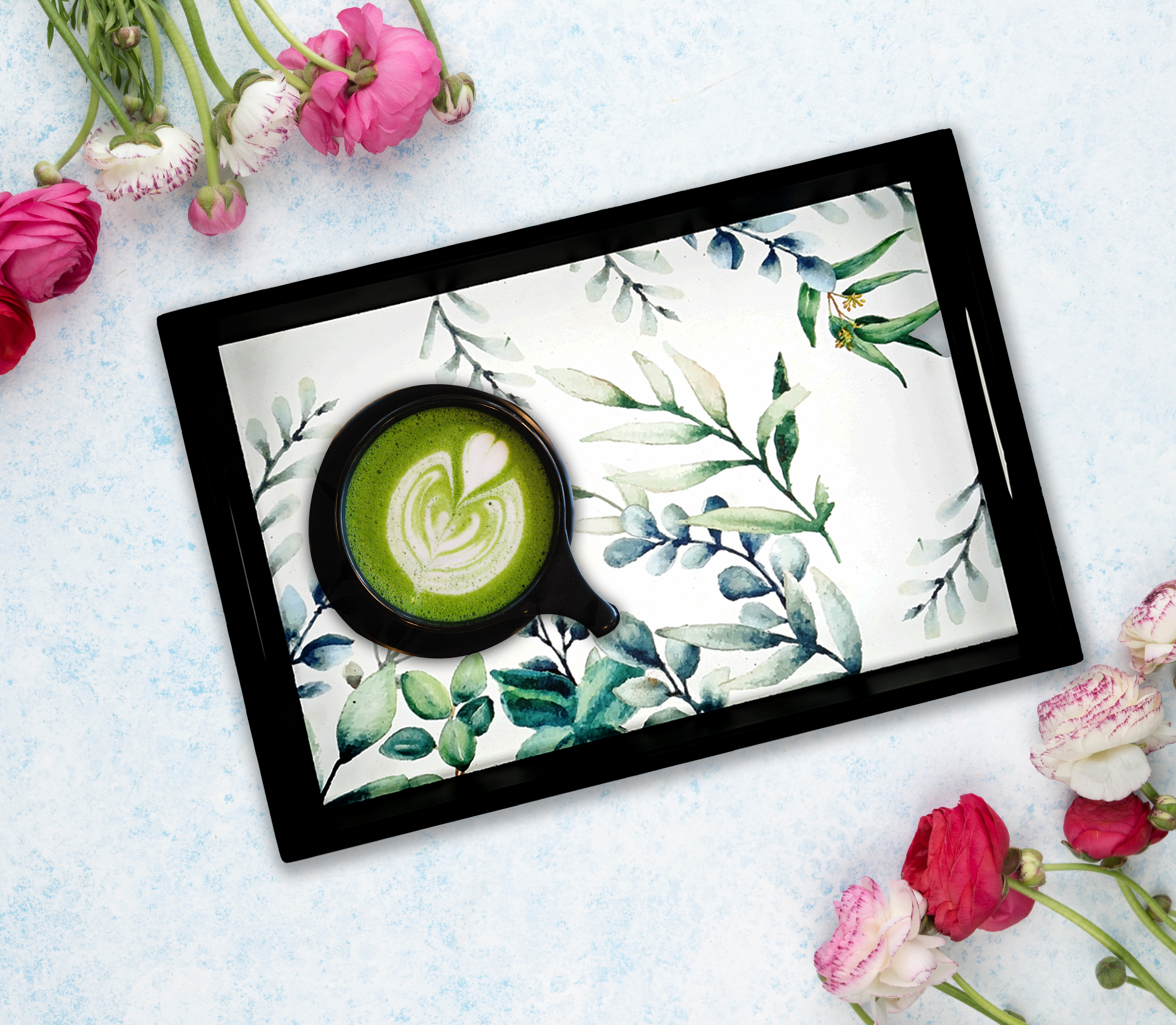 Wooden Tray For Serving Leaf Design