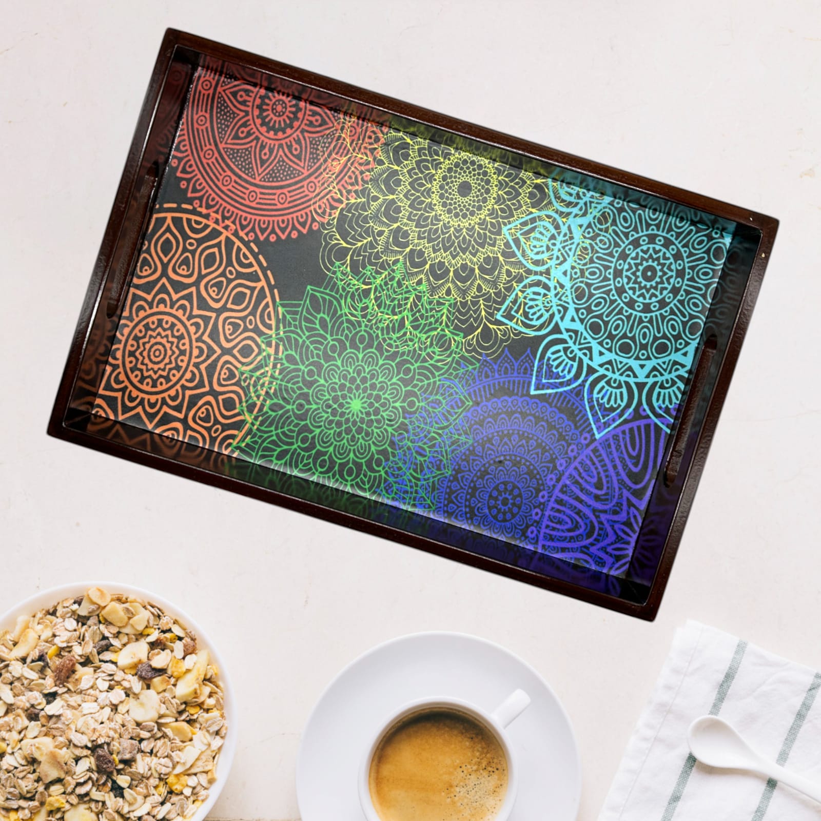 Wooden Tray For Serving Mandala  Print