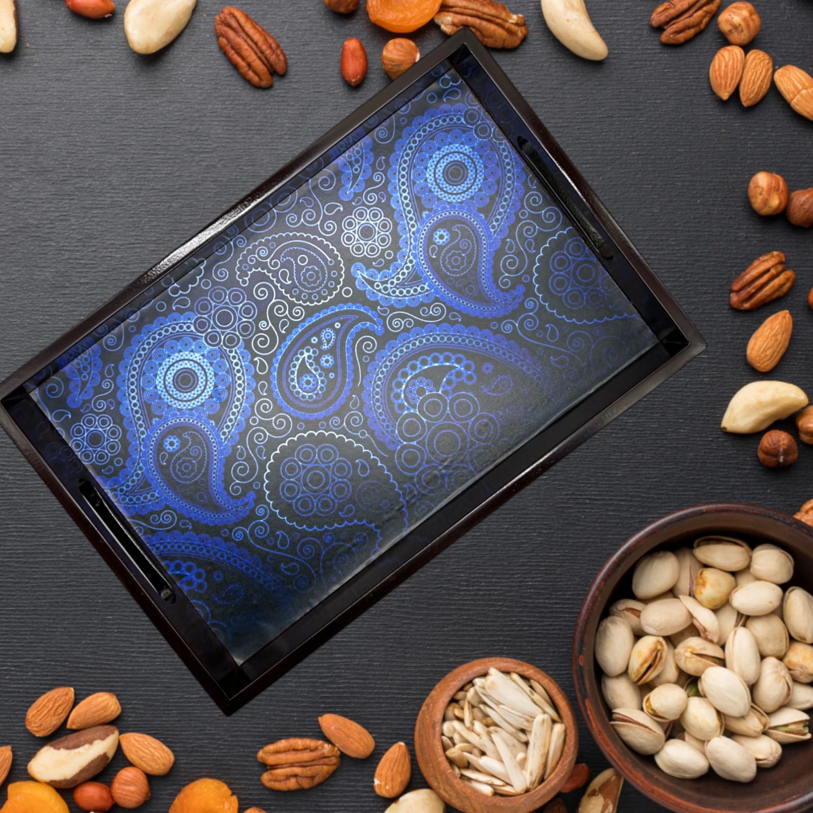 Wooden Try For Serving Mandala Design