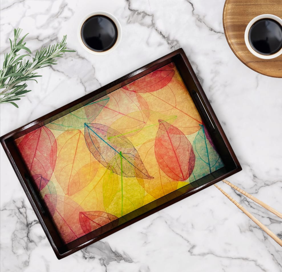 Wooden Try Colourful Leaf