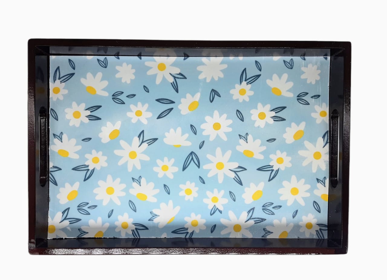 Wooden Tray Blue Print