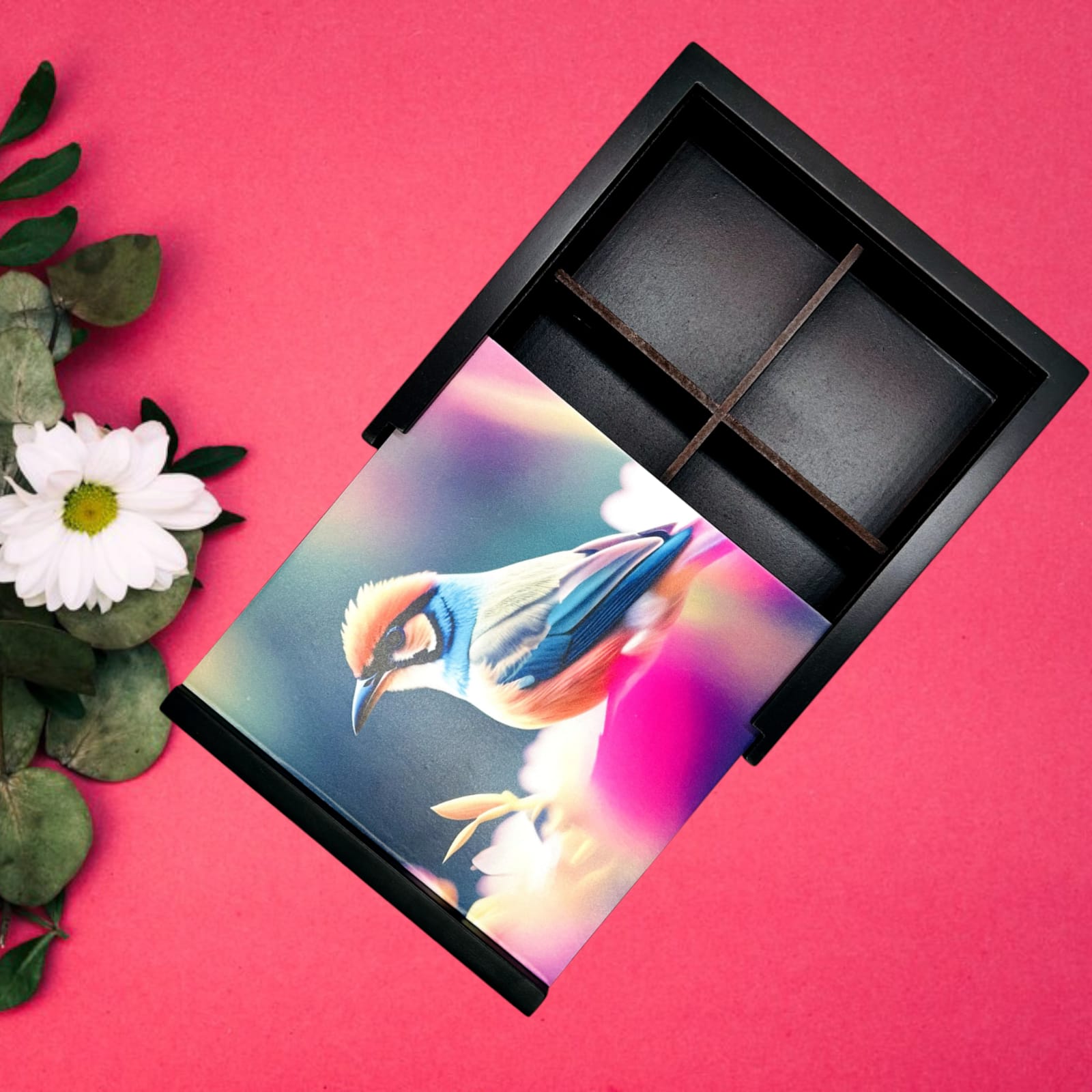 Angira handicrafts wooden Multipurpose Storage Box 4 Section Handcrafted  Square Dry Fruit Box for Diwali Gift, Food Storage, Spice Box AHS-DB007