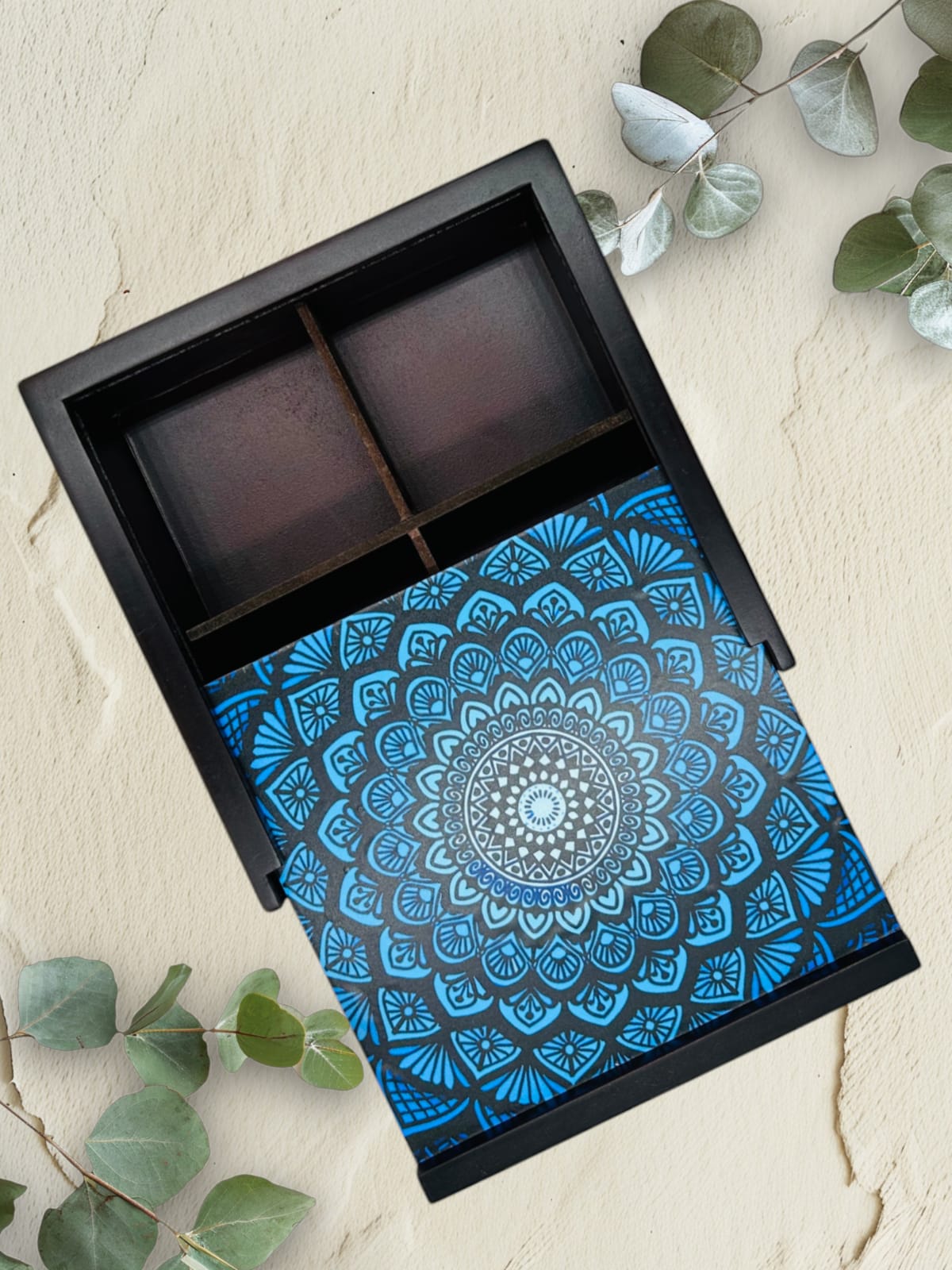 Angira handicrafts wooden Multipurpose Storage Box 4 Section Handcrafted  Square Dry Fruit Box for Diwali Gift, Food Storage, Spice Box AHS-DB008