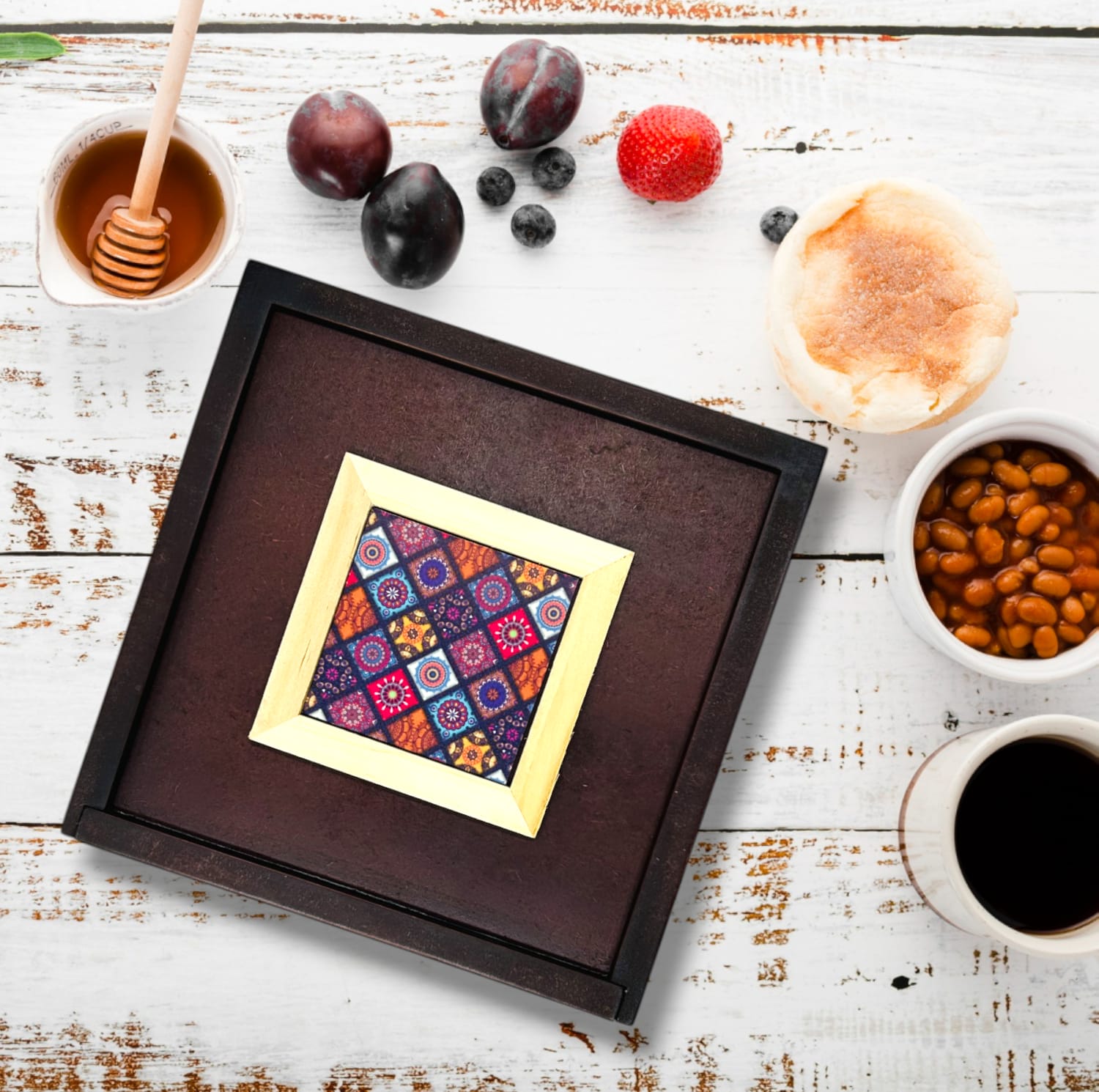 Angira handicrafts wooden Multipurpose Storage Box 4 Section Handcrafted  Square Dry Fruit Box for Diwali Gift, Food Storage, Spice Box AHS-DB013