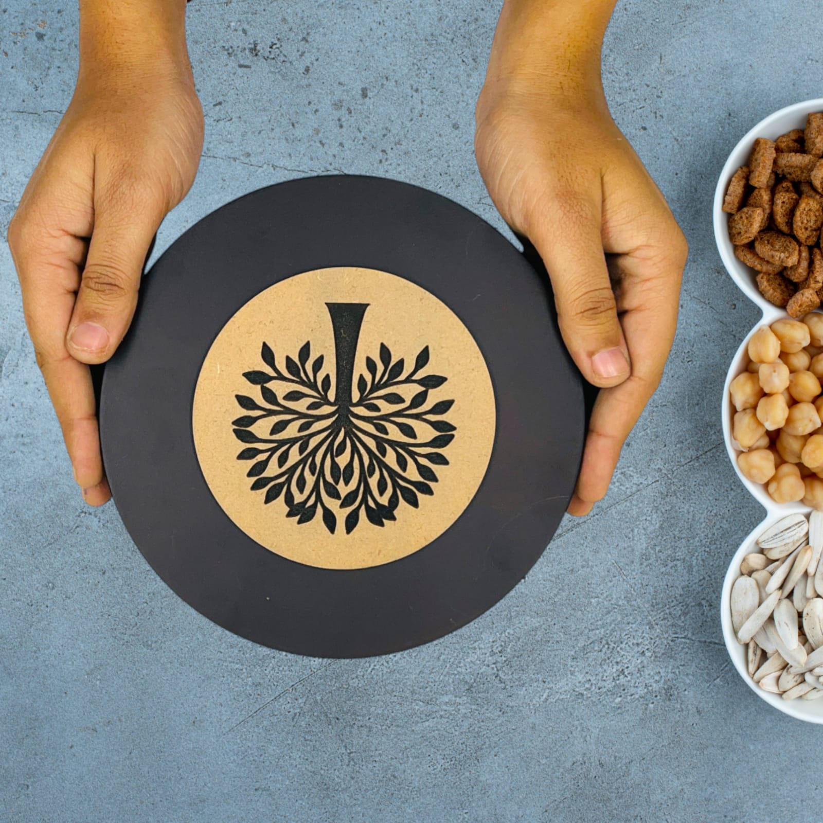 Decorative Wooden Multipurpose Storage Box, Round Shape,AHS-RBOX006