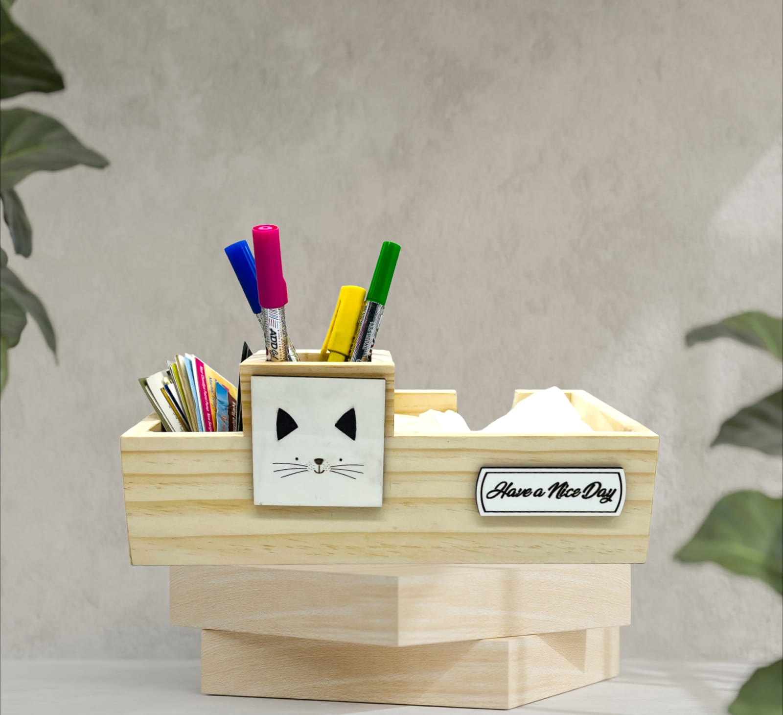 Pine wood desk organizer